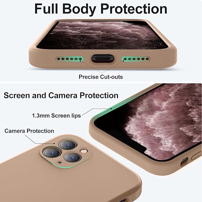 Vooii Compatible with iPhone 11 Pro Max Case, Upgraded Liquid Silicone with [Flat Edges] [Camera Protection] [Soft Anti-Scratch Microfiber Lining] Phone Case for iPhone 11 Pro Max - Light Brown