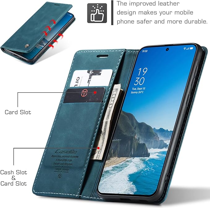 for OnePlus 13 Case, Flip Wallet Leather Case with Card Holder Magnetic Closure Shockproof Kickstand Protective Phone Cases Cover for OnePlus 13, Blue-Green