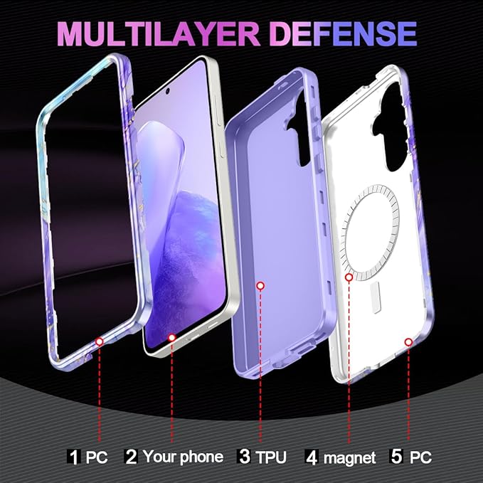 Casetego for Galaxy S24 FE Case,Compatible with MagSafe,[Military Grade Drop Test] Full Body Protection Slim Shockproof Rugged Marble Women Case for Samsung Galaxy S24 FE 6.7 inch,Cobalt Violet