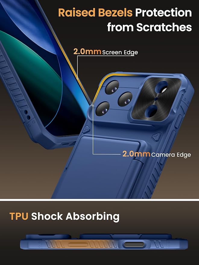 Vihibii for iPhone 17 Pro Max Wallet Case with Card Holder (4 Cards) [RFID Blocking] & Slide Camera Cover & Raised Edges Protect Screen, Shockproof Rugged Cover for iPhone 17 Pro Max 6.9" 2025, Blue