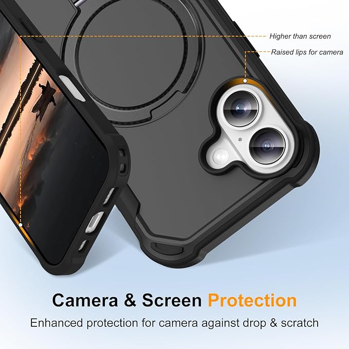 Compatible with iPhone 17 Case with Invisible Magnetic Ring Stand [Compatible with Magnetic] [Military Drop Protection] Shockproof Slim Hard Back Soft Edge Case 6.3 Inch, Black