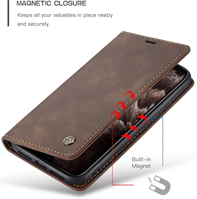 for iPhone 11 Pro 5.8-Inch Case, Flip Wallet Leather Case with Card Holder Magnetic Closure Shockproof Kickstand Protective Phone Cases Cover for iPhone 11 Pro, Coffee