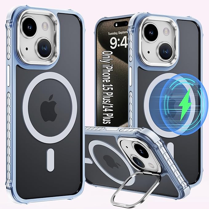 for iPhone 14 Plus Case Magnetic for iPhone 15 Plus / 14 Plus Phone 6.7 Inch, Supports Wireless Charging, Compatible with MagSafe, Magnetic Case for iPhone 14 Plus / 15 Plus, Grey