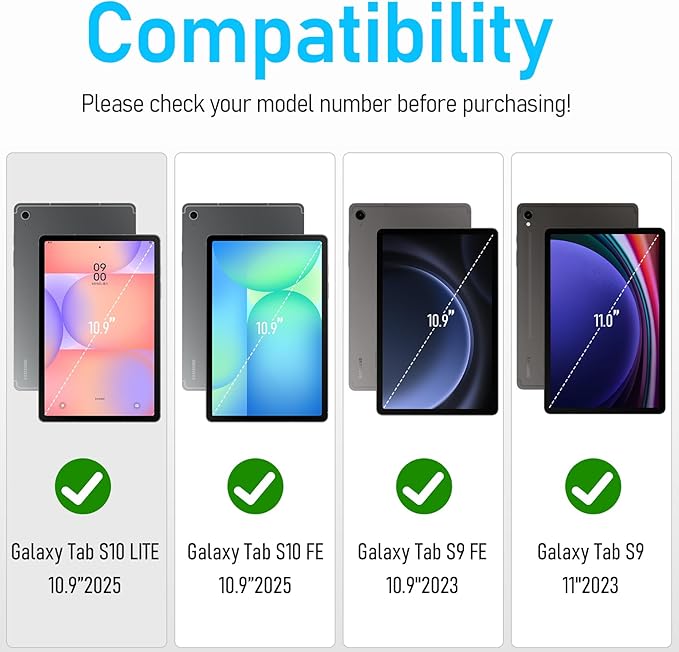 Case for Galaxy Tab S10 Lite &S10 FE S9 FE 10.9"/S9 11 Inch: TPU Cover for Samstng Tablet S10 FE/ 2025/ S9 FE & S9 2023 5G with Screen Protector- Stand- Handle-Shoulder Strap-S-Pen Holder-Black
