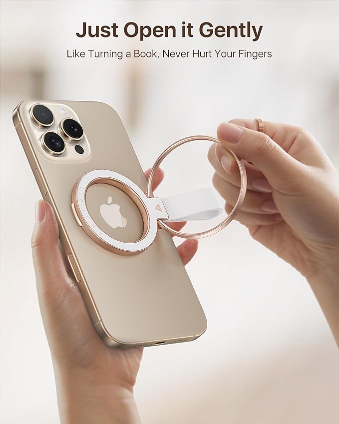 andobil [2025 Unrivaled Stability] Magnetic Phone Grip Holder for MagSafe Ring Stand Holder Kickstand Compatible with MagSafe Accessories for iPhone 17 Air 16 Pro Max Plus 15/14/13/12&Android,Rosegold