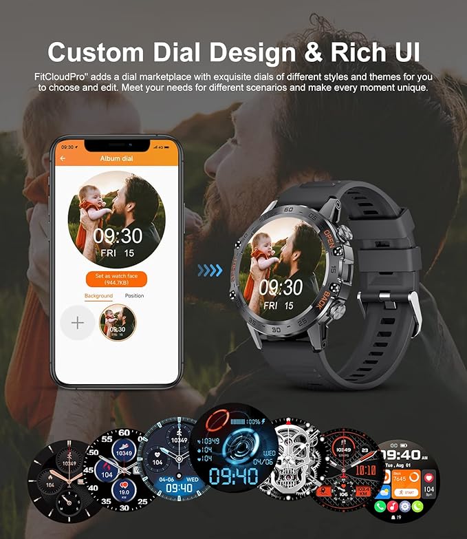 Smart Watch for Men Bluetooth Calls with,1.39''HD Touch Screen Tactical Smartwatch for Android and iPhone,5ATM Waterproof Fitness Watch with Blood Pressure/Heart Rate Monitor BlackSilicone