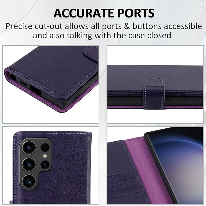 MONASAY Wallet Case Compatible for Galaxy S23 Ultra 5G,[RFID Blocking] Flip Folio Leather Cell Phone Cover with Credit Card Holder, 6.8 inch, Purple