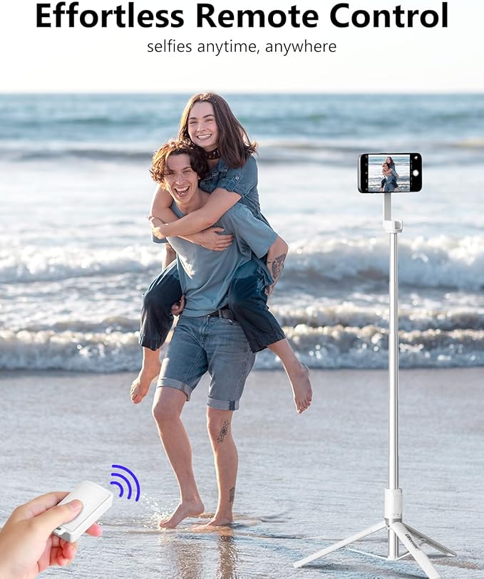 UBeesize Magnetic Tripod for iPhone with Remote, 64’’ Extendable Phone Stand for Video Recording/Vlogging, N52 Strong Holder for iPhone 12-17/Android, Portable Travel Selfie Stick Tripod(White)