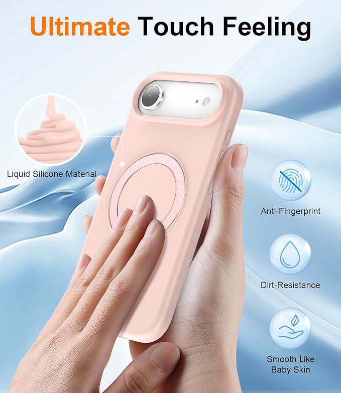 ZHK Liquid Silicone Designed for iPhone Air Case with Magnet Stand, [Precise Camera Lens Protection][Mil-Grade Drop Shockproof][Soft Anti-Scratch Microfiber Lining] Slim Fit Cover, Pink