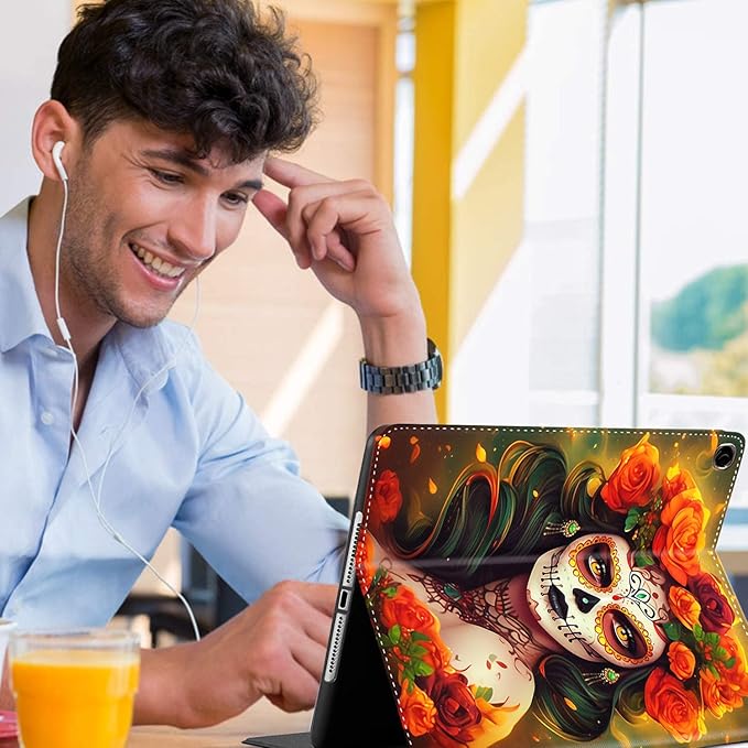 Case for Samsung Galaxy Tab A9 Plus 11 inch 2023，Slim Fit Foldable Standing Cover Case with Auto Sleep/Wake for Galaxy Tab A9+ 11’2023 (SM-X210/X216/X218)，Skull Girl