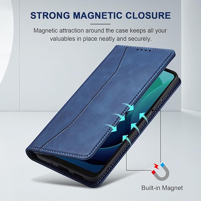 Jasonyu Flip Wallet Case for Moto G 5G (2024),Leather Magnetic Folio Cover with Card Holder,Kickstand - TPU Shockproof Durable Protective Phone Case,Blue