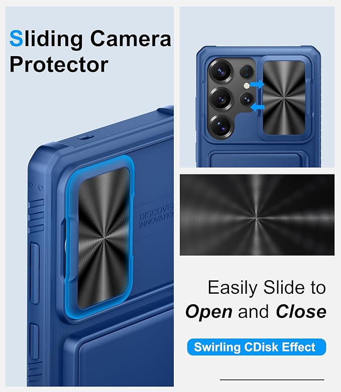 for Samsung Galaxy S25 Ultra Wallet Case, Card Holder (4-5 Cards), RFID Block, Slide Lens Cover, Military Grade Drop Proof, Hard Heavy Duty Men Women Protective Case for Galaxy S25 Ultra, Blue