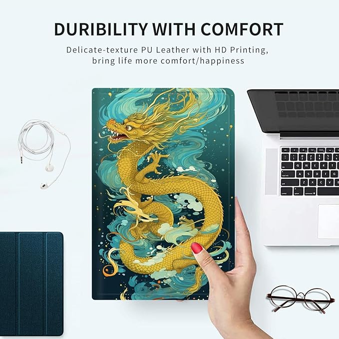 Case for 10.5 Inch Microsoft Surface Go 3 2021/2 2020/Go 2018 PU Leather Slim Lightweight Multiple Angles Stand Smart Cover with Auto Wake/Sleep, Chinese Dragon