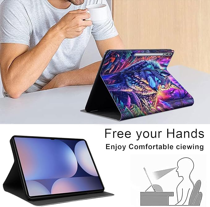 Case for Samsung Galaxy Tab S10 Ultra/Galaxy Tab S9/S8 Ultra 14.6-Inch, Slim PU Leather Stand Cover with Auto Wake/Sleep, Multi-Angle Viewing & Shockproof, Majestic Wolf