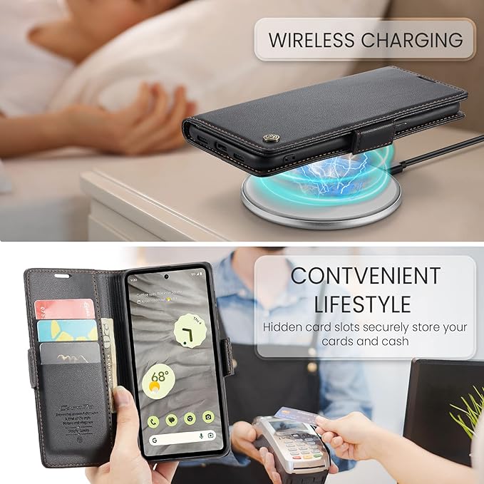 for Google Pixel 7A Case, Premium PU Leather Wallet Case Flip Cover with [RFID Blocking][Card Holder][Stand Function] Shockproof Protective for Google 7A, Black