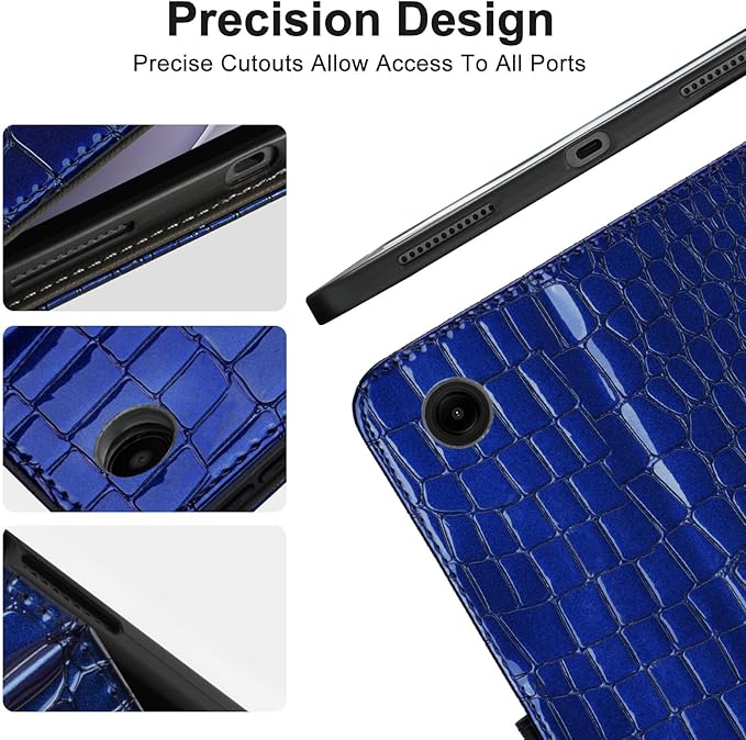 Elegant Case for Samsung Galaxy Tab A9 Plus 11 Inch 2023（Model: SM-X210/X216/X218）, Premium Leather Crocodile Cover | Stand | Card Pockets| Wrist Strap| S Pen Holder (Sapphire Blue)