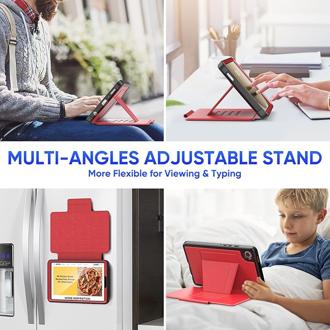 SEYMAC stock Case for Samsung Galaxy Tab A9 8.7'', Case with Magnetic Multi-Angles Stand, Card Slot for Galaxy Tab A9 8.7'' SM-X110/X115/X117, (Red)
