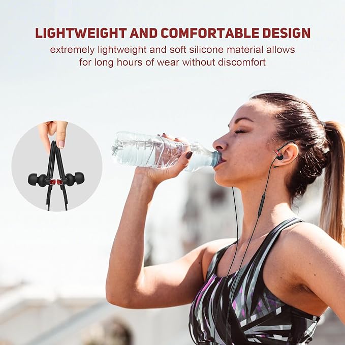 USB C Headphones with Microphone Wired USB C Earphones for Sports and Running Type C Earbuds Hooks Volume Control, Compatible with iPhone 16/15, Samsung, Google and Other Type C Smart Phone, Red