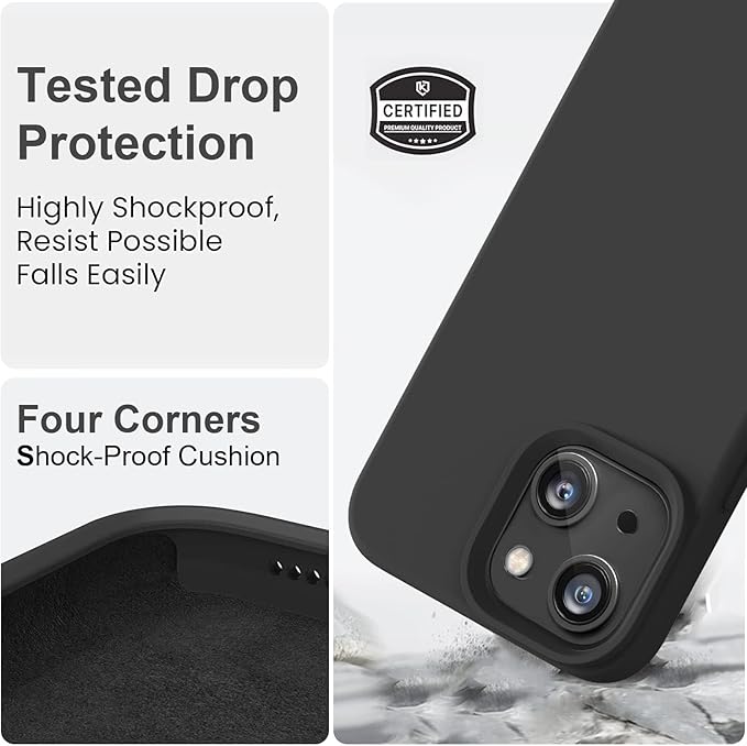 Vooii Compatible with iPhone 14 Case,[Silky Touch Premium Liquid Silicone] [Soft Anti-Scratch Microfiber Lining], Ultra Slim Shockproof Protective Case for iPhone 14 - Black