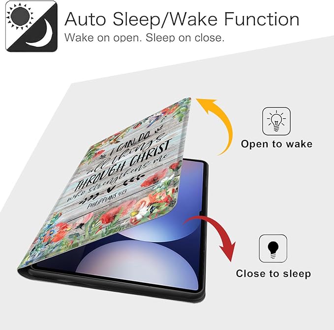 Case for Samsung Galaxy Tab S10 Plus/ S9 FE Plus/ S9 Plus 5G Tablet 12.4'', Slim PU Leather Stand Cover with Auto Wake/Sleep, Multi-Angle Viewing & Shockproof, Philippians 4:13
