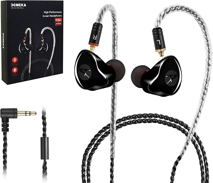 in Ear Monitor Headphones, HiFi Stereo IEM Earphones, Dynamic Dual Driver Wired Earbuds with Detachable Cable, Noise Canceling Headset for Singers Musicians Drummers Audiophile (Black)