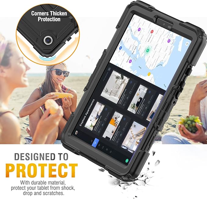 HXCASEAC Case for Samsung Galaxy Tab A9 8.7 Inch, Protective with Screen Protector/Hand Strap/Pen Holder, Sturdy Shockproof for Samsung A9 Tablet Case SM-X110 SM-X115 SM-X117 - Black