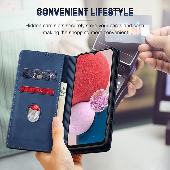 Jasonyu Flip Wallet Case for Samsung Galaxy A13 5G/4G/Galaxy A04s,Leather Magnetic Folio Cover with Card Holder,Kickstand - TPU Shockproof Durable Protective Phone Case,Blue
