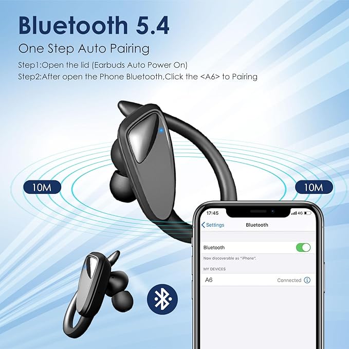 Wireless Earbuds Bluetooth Headphones, 23Hrs Playback Sport Earphones with LED Display Over-Ear Buds with Earhooks, Sweatproof Running Ear Buds with Earhooks Workout Earphones (Black)