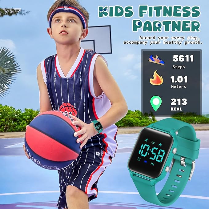 Kids Digital Watches for Boys Girls, Sports Watch with Fitness Tracker, Pedometer, Alarm Clocks, Stopwatch, No App Needed Waterproof Kids Watch, Gift for Teens Student Girls Boys Ages 5-14