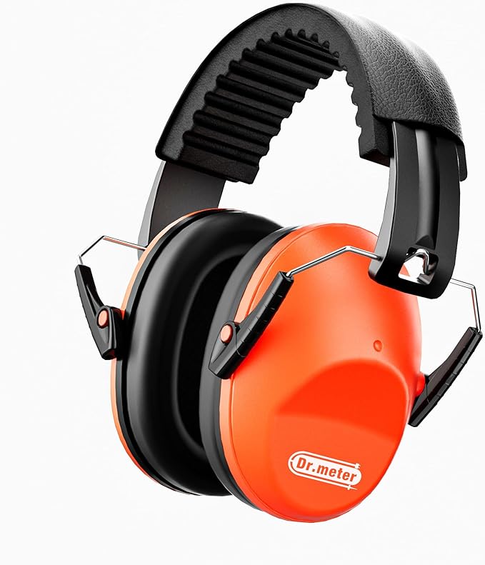 Dr.meter Ear Muffs for Noise Reduction: 27.4SNR Noise Cancelling Headphones for Kids Adults, EM100 Adjustable Hearing Protection Earmuffs for Monster Jam, Autism Sensory, Concerts, Fireworks Orange