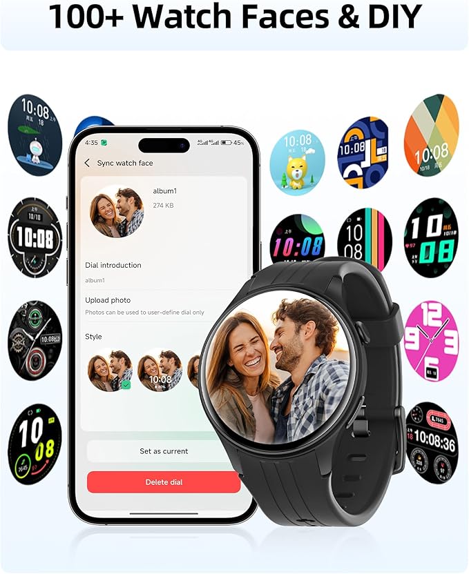 Parsonver Smart Watch for Men Women, Built-in GPS, Fitness Watch with Answer/Make Calls, 100+ Sport Modes, Heart Rate, Sleep Monitor, Pedometer, IP68 Waterproof, Smartwatch for Android & iPhone, Black