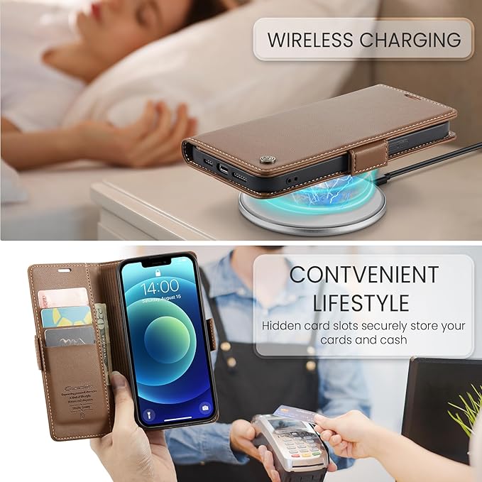 for iPhone 12/12 Pro Case, Premium PU Leather Wallet Case Flip Cover with [RFID Blocking][Card Holder][Stand Function] Shockproof Protective for iPhone 12 Pro/12, Brown