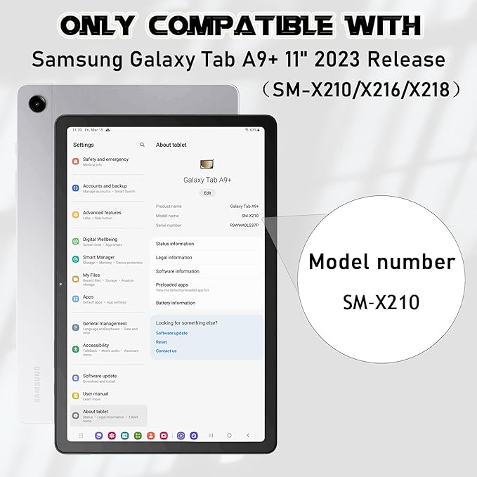 Case for Samsung Galaxy Tab A9 Plus 11 Inch (2024), Heavy Duty Rugged Shockproof 3-Layers Protective Case with Kickstand for Tab A9+ (SM-X210/X216/X218), Black