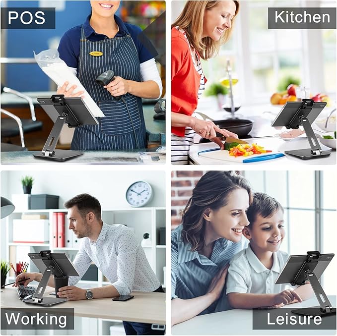 Tablet Stand Adjustable & Foldable, 360° Swivel Heavy Aluminum Tablet Holder for Desk, Compatible with iPad Pro/Air/Mini, Galaxy Tab, Surface Pro, Kindle Fire (7-13") (Dark Gray)