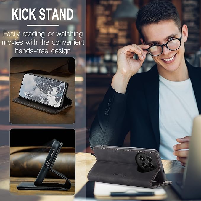 for OnePlus 13 Case, Flip Wallet Leather Case with Card Holder Magnetic Closure Shockproof Kickstand Protective Phone Cases Cover for OnePlus 13, Black