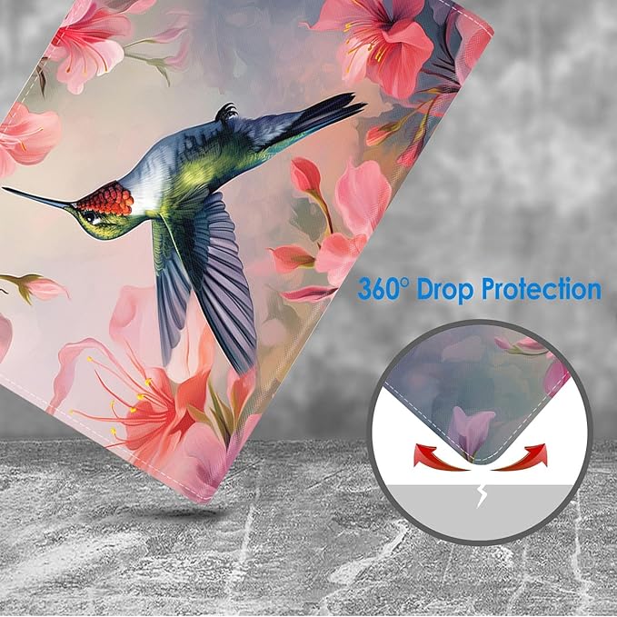 Case for Samsung Galaxy Tab A9 Plus 11 Inch 2023 Model (SM-X210/X216/X218), Slim Lightweight PU Leather Stand Cover with Auto Wake/Sleep, Hummingbird Flowers