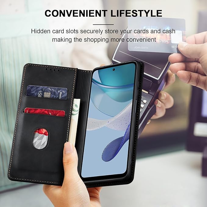 Jasonyu Flip Wallet Case for Moto G 5G (2023),Leather Magnetic Folio Cover with Card Holder,Kickstand - TPU Shockproof Durable Protective Phone Case,Black