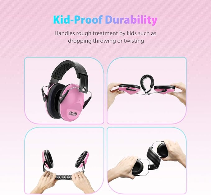 Dr.meter Noise Cancelling Headphones for Kids: EM100 SNR27.4 Kids Ear Protection Earmuffs with Adjustable Headband, Ear Muffs for Noise Reduction in Monster Jam, Concert, Firework, Mowing, Pink