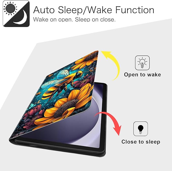 Case for Samsung Galaxy Tab A9 8.7-Inch 2023, Slim PU Leather Stand Cover with Auto Wake/Sleep, Multi-Angle Viewing & Shockproof, Colorful Bee
