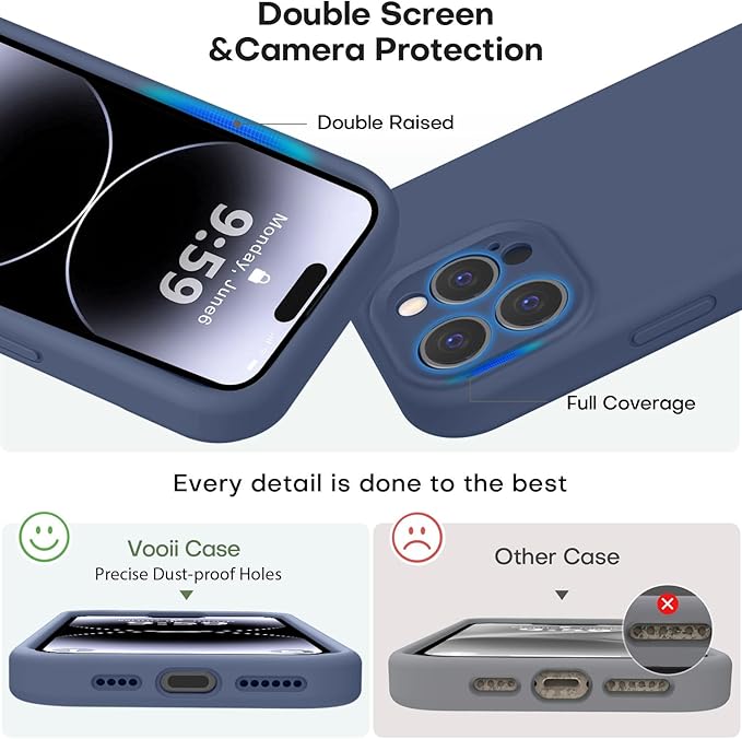 Vooii Compatible with iPhone 14 Pro Max Case, Liquid Silicone Upgrade [Camera Protection] [Soft Anti-Scratch Microfiber Lining] Shockproof Phone Case for iPhone 14 Pro Max 6.7 inch - Navy Blue