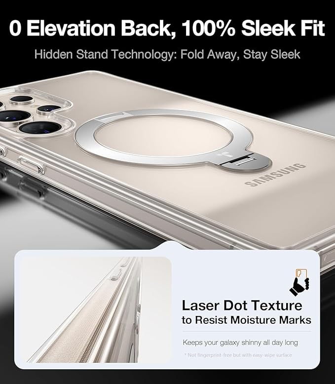 TORRAS 360° Spin Magnetic Stand for Samsung Galaxy S25 Ultra Case, Fit for Magsafe, Military Grade Slim Hard PC Protective S25 Ultra Clear Case with Kickstand & Ring Holder, Ostand Spin, Clear