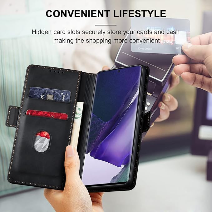 Jasonyu Flip Wallet Case for Samsung Galaxy Note 20 Ultra,Leather Magnetic Folio Cover with Card Holder,Kickstand - TPU Shockproof Durable Protective Phone Case,Black