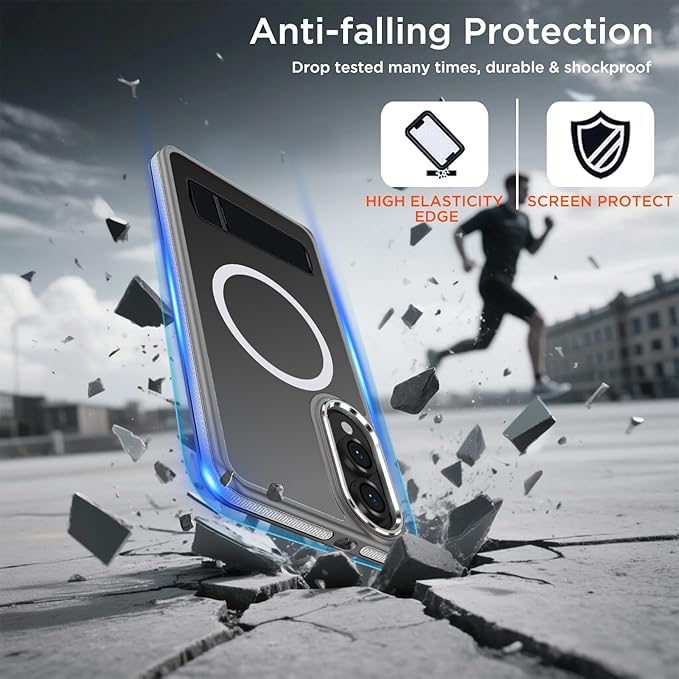 for Samsung Galaxy S25 Edge Case, Non-Slip Phone Case with Invisible Kickstand [Fits for Magsafe], Ultra Slim Translucent Cover for Galaxy S25 Edge, Mil-Grade Drop Protection (Grey/White)