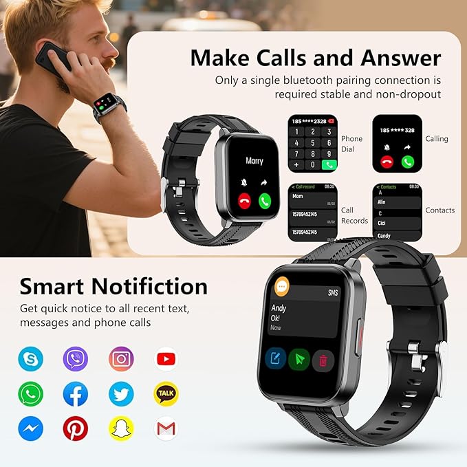 Smart Watch with Ai Functions GPS Tracking for Android Phones and iPhone Compatible Bluetooth Call Message Alert Heart Rate/Sleep/Monitor IP68 Waterproof for Men Women