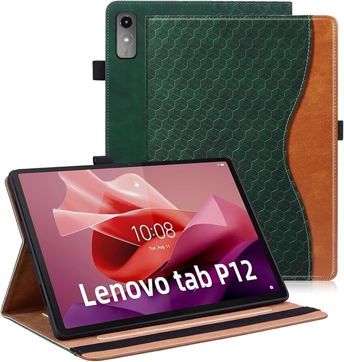 Case for Lenovo Tab P12 12.7 inch (TB370FU),Retro Folio Shell for Lenovo Xiaoxin Pad Pro 12.7 inch Multi-Angle Stand Cover PU Leather with Card Pocket,Retro Green