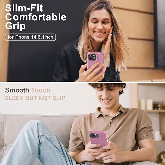 Vooii Compatible with iPhone 14 Case,[Silky Touch Premium Liquid Silicone] [Soft Anti-Scratch Microfiber Lining], Ultra Slim Shockproof Protective Case for iPhone 14 - Lavander Purple