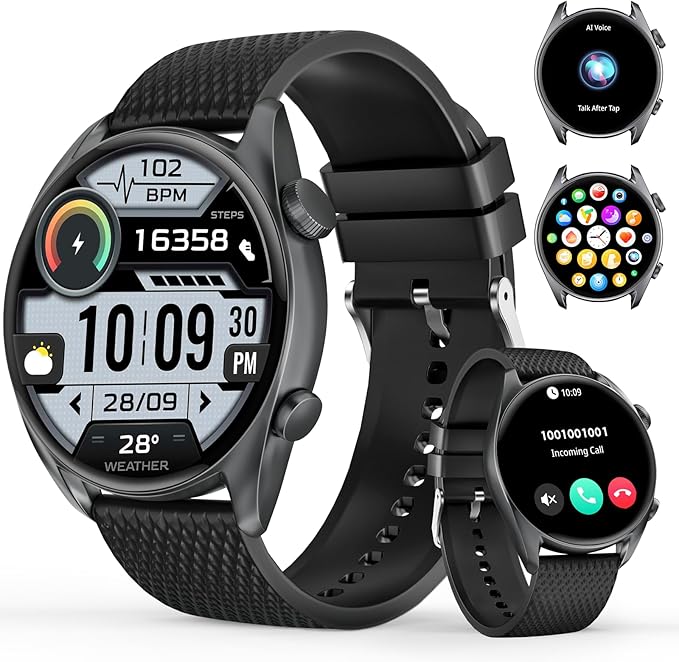 Smart Watches for Men Women(Answer/Make Calls), 1.43" AMOLED HD with 100+ Sport Modes, Heart Rate/Sleep Monitor/Steps/Calories/IP68 Waterproof Fitness Tracker, smartwatch for Android iOS,Black