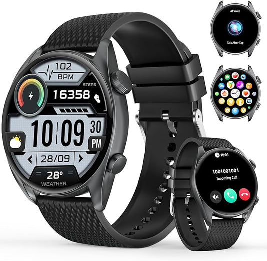 Smart Watches for Men Women(Answer/Make Calls), 1.43" AMOLED HD with 100+ Sport Modes, Heart Rate/Sleep Monitor/Steps/Calories/IP68 Waterproof Fitness Tracker, smartwatch for Android iOS,Black