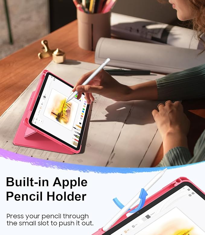 Fintie Vertical Stand Case for iPad (A16) 11th Generation 11 Inch (2025), iPad 10th Generation 10.9 Inch (2022), Multi-Angle Viewing Clear Cover with Pencil Holder, Magnetic Ultra-Stable, Pink