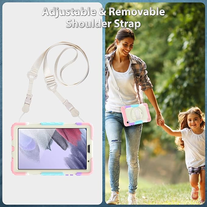 Timecity Case for Samsung Galaxy Tab A7 Lite with Screen Protector for Girls Kids, Shockproof Protective Case for Galaxy A7 Lite 8.7" 2021 (SM-T220/T225), w/Kickstand Hand Shoulder Strap, Pink Camo
